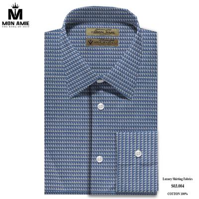 Áo sơ mi màu xanh đen phối họa tiết tam tác màu trắng sang trọng S03.004