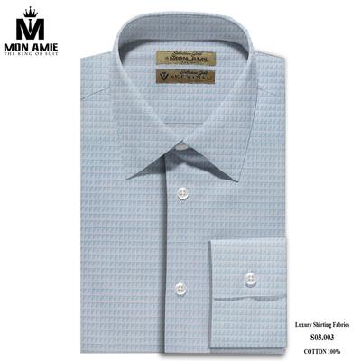 Áo sơ mi màu xám phối họa tiết tam tác màu xanh sang trọng S03.003