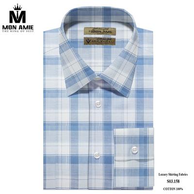 Áo sơ mi caro bản to màu trắng và xanh dương nhã nhặn S03.158