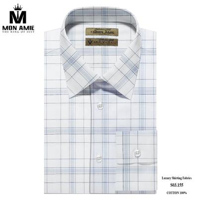 Áo sơ mi caro bản to màu trắng và xanh nhạt nhã nhặn S03.155