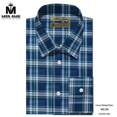 Áo sơ mi caro bản to màu xanh đậm và trắng S03.138