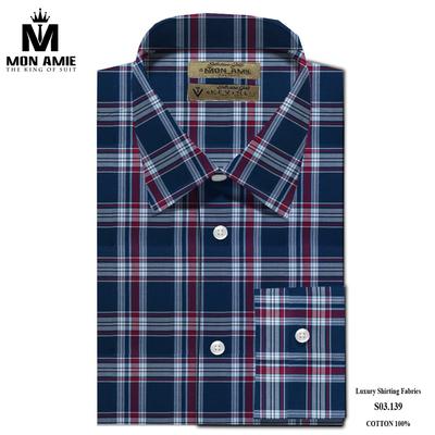 Áo sơ mi caro bản to màu xanh đậm, đỏ và trắng S03.139
