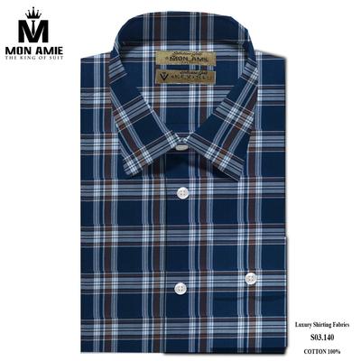 Áo sơ mi caro bản to màu xanh đậm, nâu và trắng S03.140