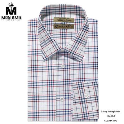 Áo sơ mi caro màu trắng, đỏ và xanh trẻ trung S03.162