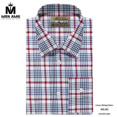 Áo sơ mi caro màu trắng, xanh và đỏ bắt mắt S03.163