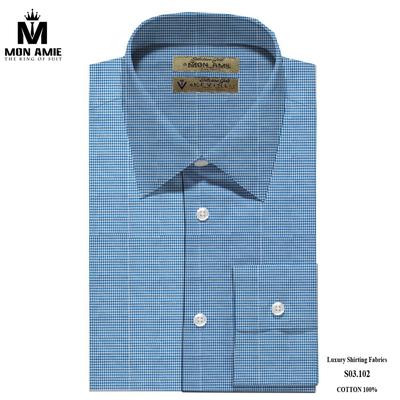 Áo sơ mi caro trắng xanh dương nổi bật S03.102
