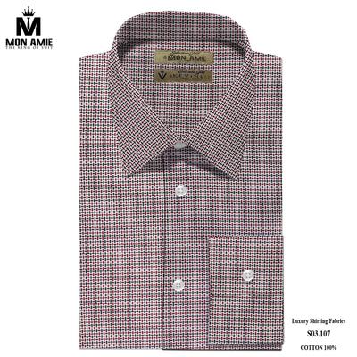 Áo sơ mi họa tiết đan xen màu đỏ đô và đen lịch lãm S03.107