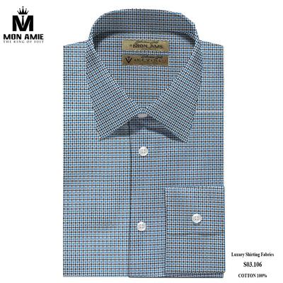 Áo sơ mi họa tiết đan xen màu xanh và đen lịch lãm S03.106