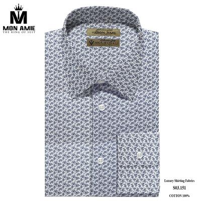 Áo sơ mi trắng hoa văn xanh đậm cực lạ mắt S03.151