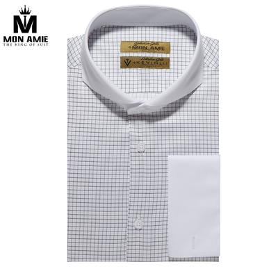 Áo sơ mi trắng kẻ ô vuông đen cổ trắng trơn S03.174