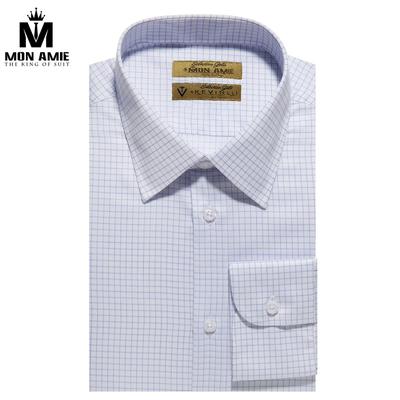 Áo sơ mi trắng kẻ ô vuông xám nhạt S03.173