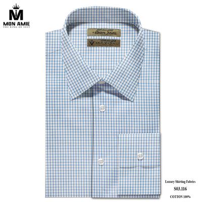 Áo sơ mi trắng kẻ ô vuông xanh lịch thiệp S03.116