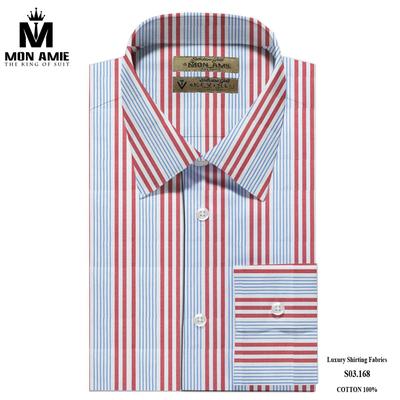 Áo sơ mi trắng sọc xanh và đỏ xen kẽ năng động S03.168