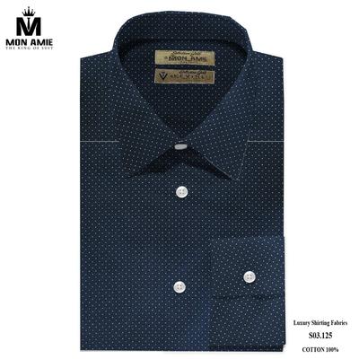 Áo sơ mi xanh đen chấm bi trắng S03.125