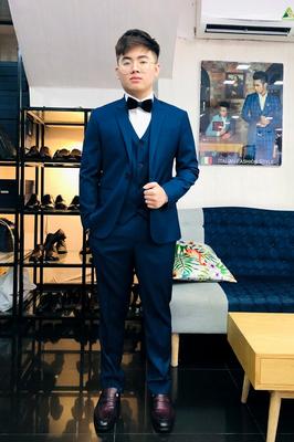 Set vest xanh đen kèm gile bao chất