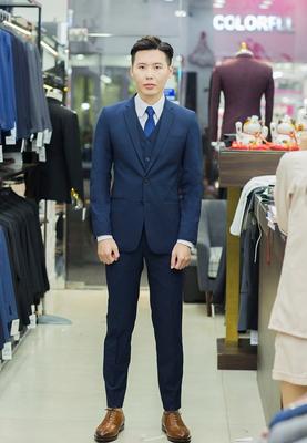 set vest xanh đen kèm gile bao chất lượng