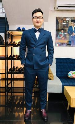 Set vest màu xanh đen sọc 2 hàng khuy
