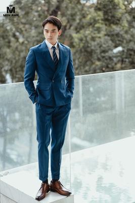 Bộ Vest Xanh Navy Caro Nhẹ Dòng Vải  Vercelli Cao Cấp