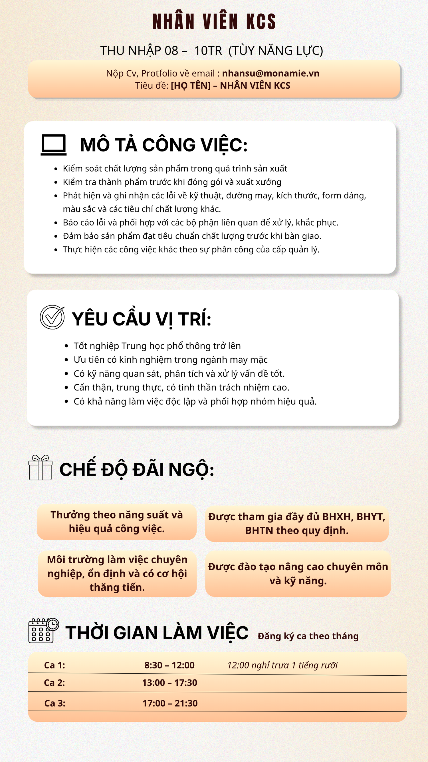 TUYỂN DỤNG NHÂN VIÊN KCS