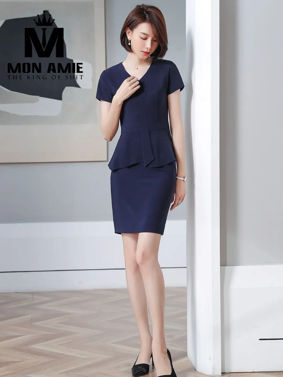 Navy V-Neck Peplum Sheath Dress