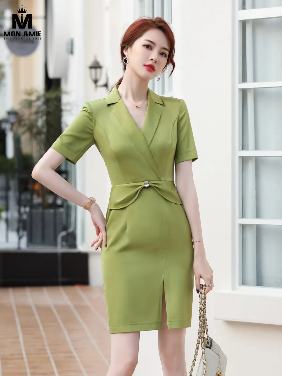 Lime Green Wrap Dress with Bow Waist