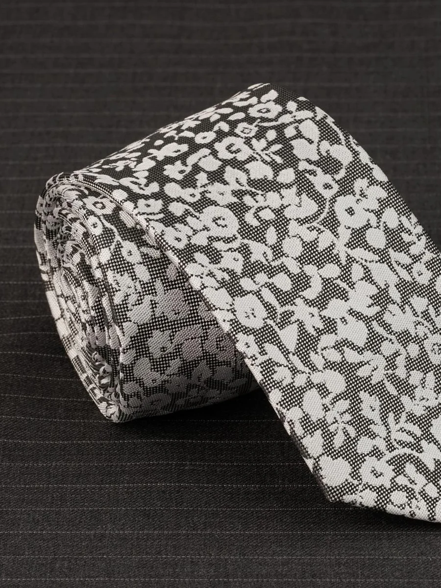 Silver Floral Jacquard Tie