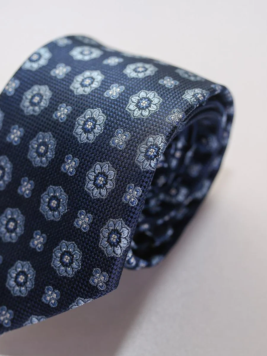 Navy Blossom Medallion Tie