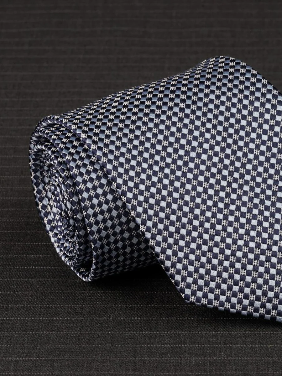 Micro Check Silver Blue Tie