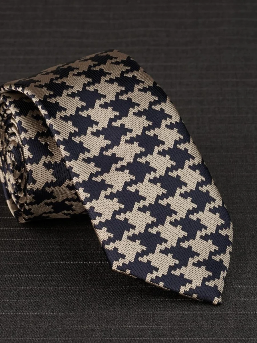 Navy Sand Houndstooth Tie