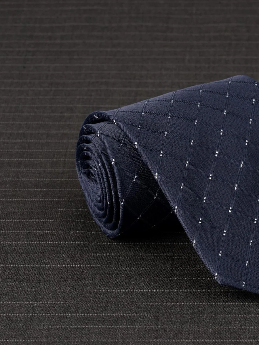 Navy Windowpane Dotted Tie