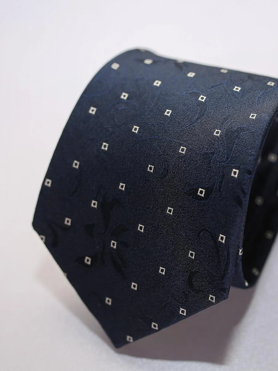 Navy Damask Micro-Square Tie