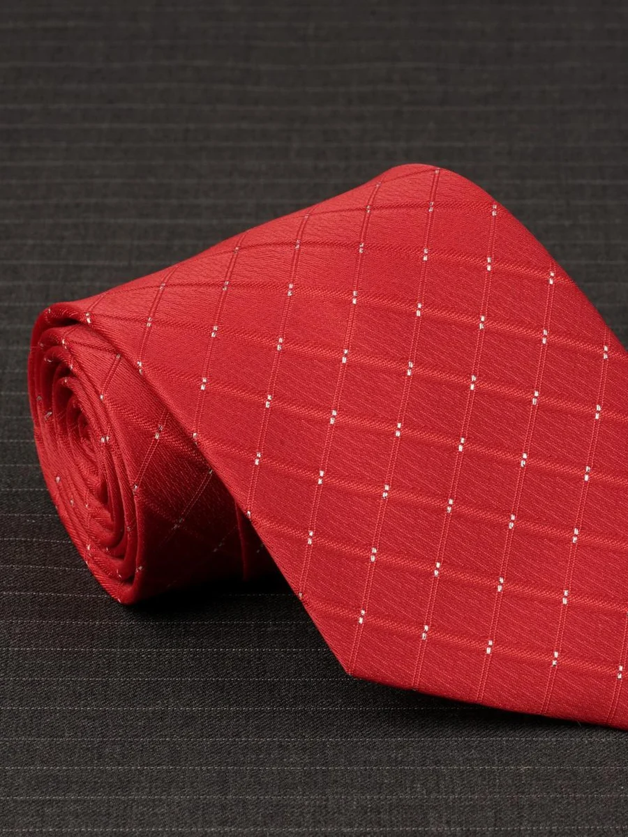 Crimson Windowpane Silver Tie