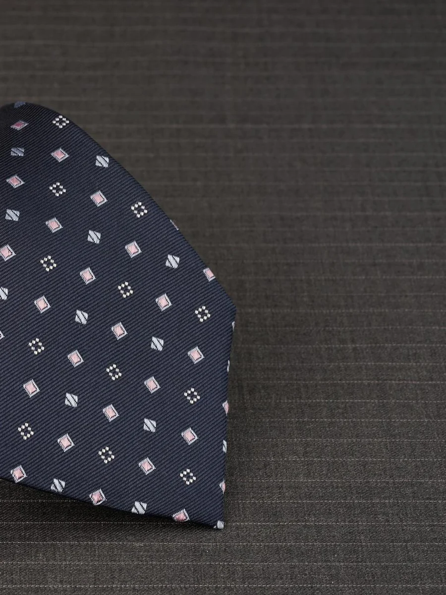 Blush Geometric Navy Tie
