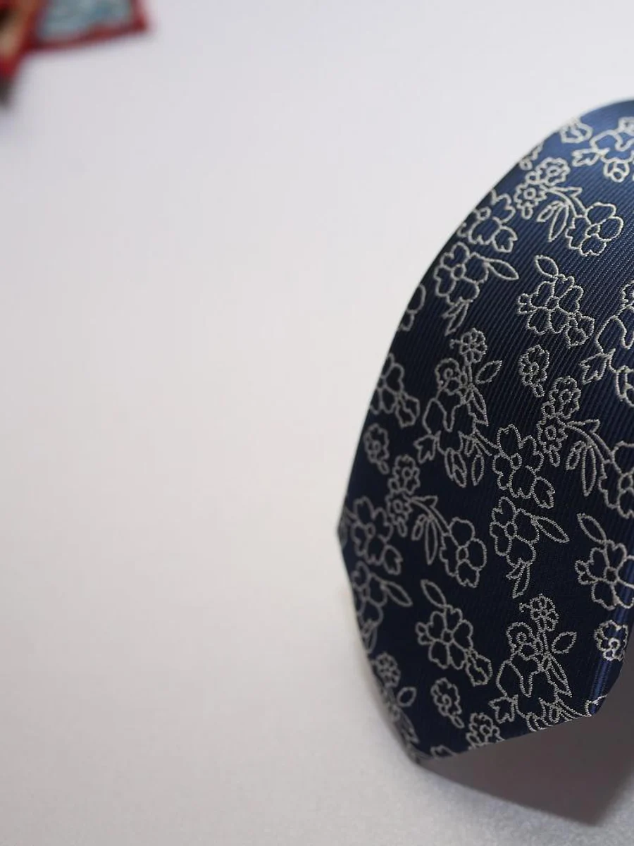 Navy Silver Floral Tie