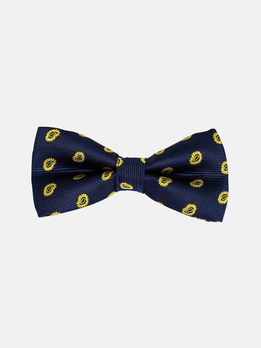 Navy Bow Tie with Gold Paisley