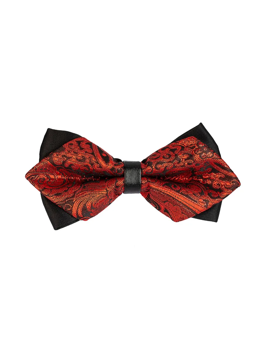 Metallic Orange-Red Bow Tie with Black Paisley