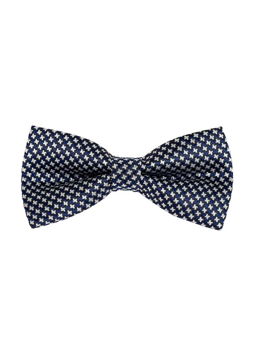 Navy and White Houndstooth Bow Tie