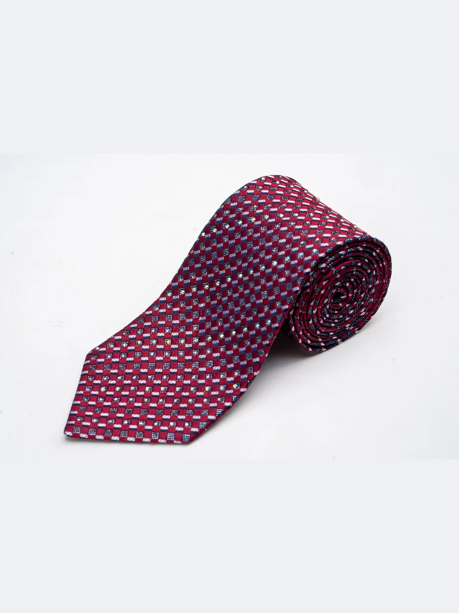 Burgundy Micro Check Necktie with Crystals