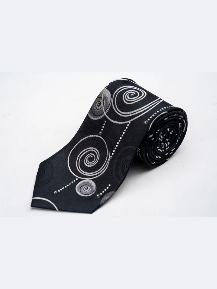 Black Caravat with Silver-Grey Swirls and Crystals