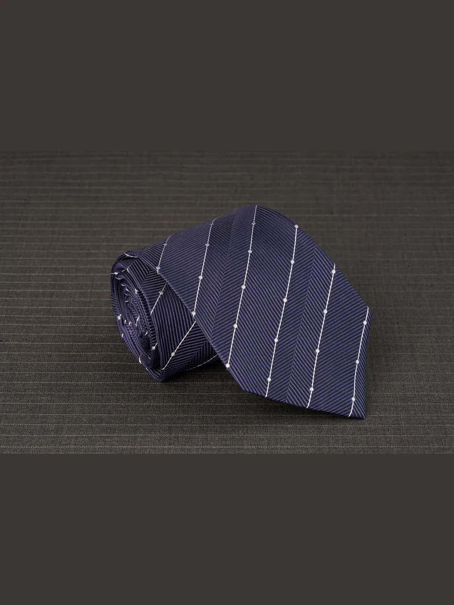 Navy Violet Diagonal Twill Tie with Fine White Stripes