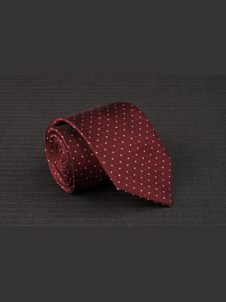 Burgundy Tie with Small Square Dots in Pale Pink and Bright Red