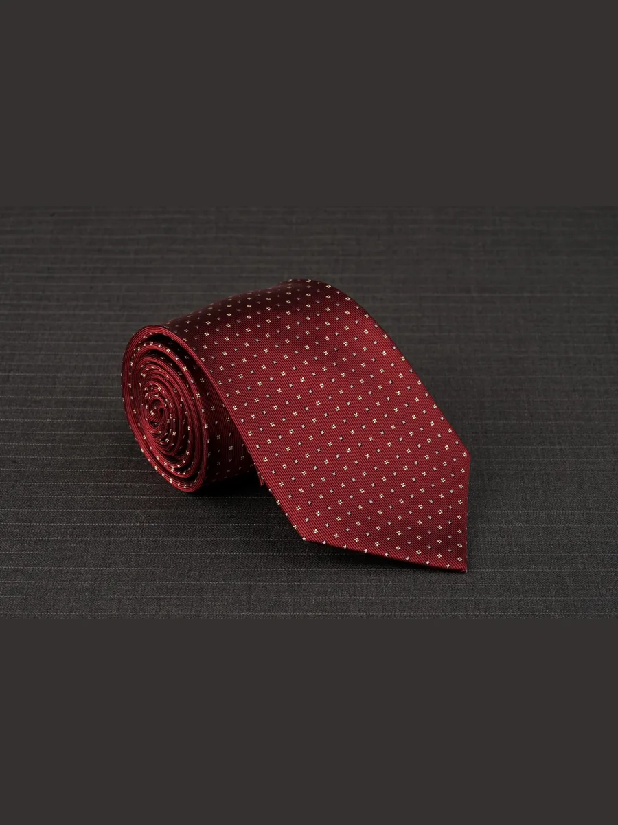 Burgundy Tie with Cream Four-Dot Florets and Pale Lilac Lozenges