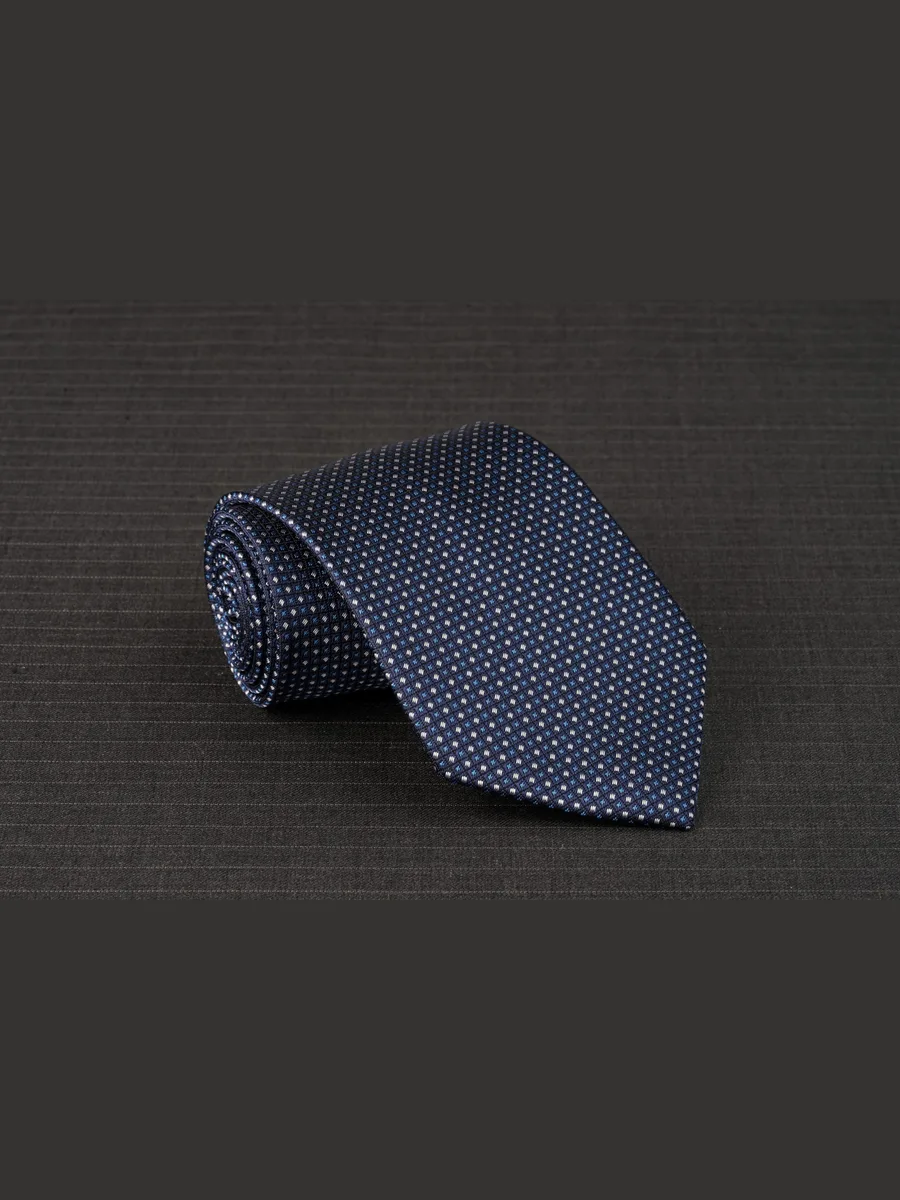 Navy Necktie with Blue and Silver-White Micro Dots