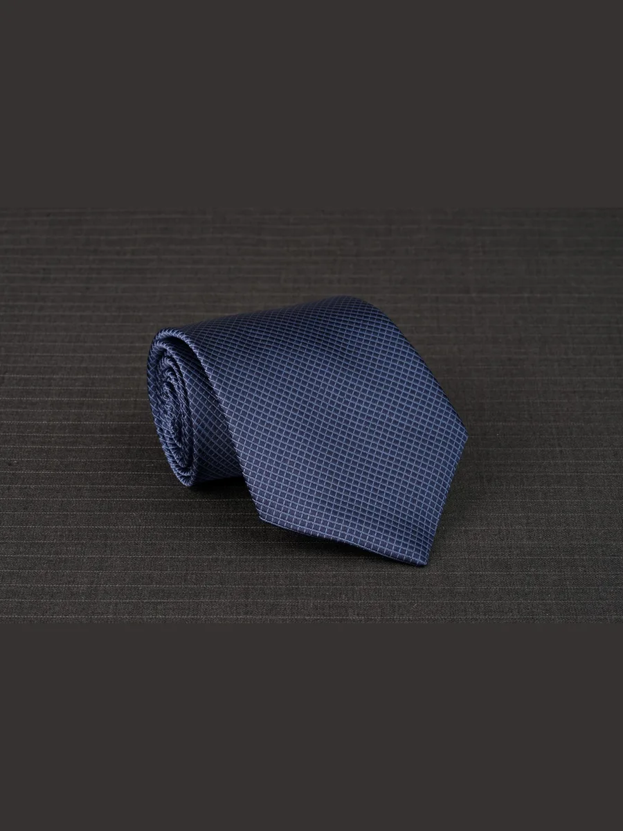 Navy-Indigo Necktie with Small Grid Check