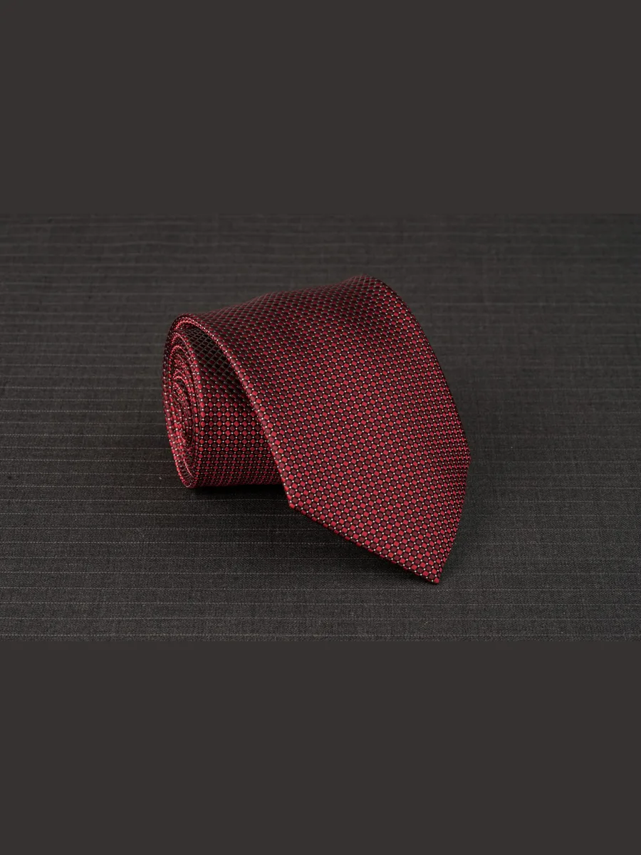 Burgundy Necktie with Small Red Check and White Accents