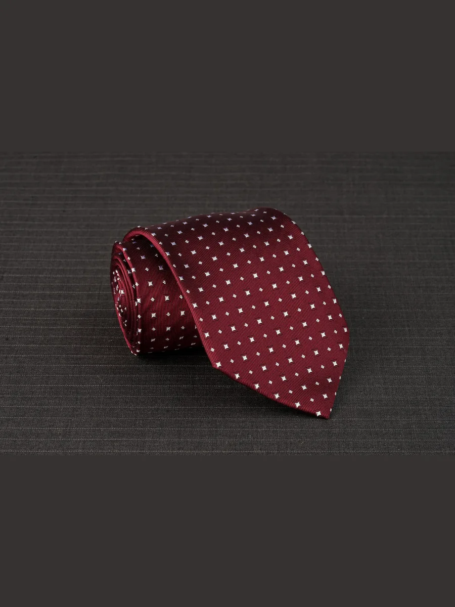 Burgundy Tie with Small Silver Squares