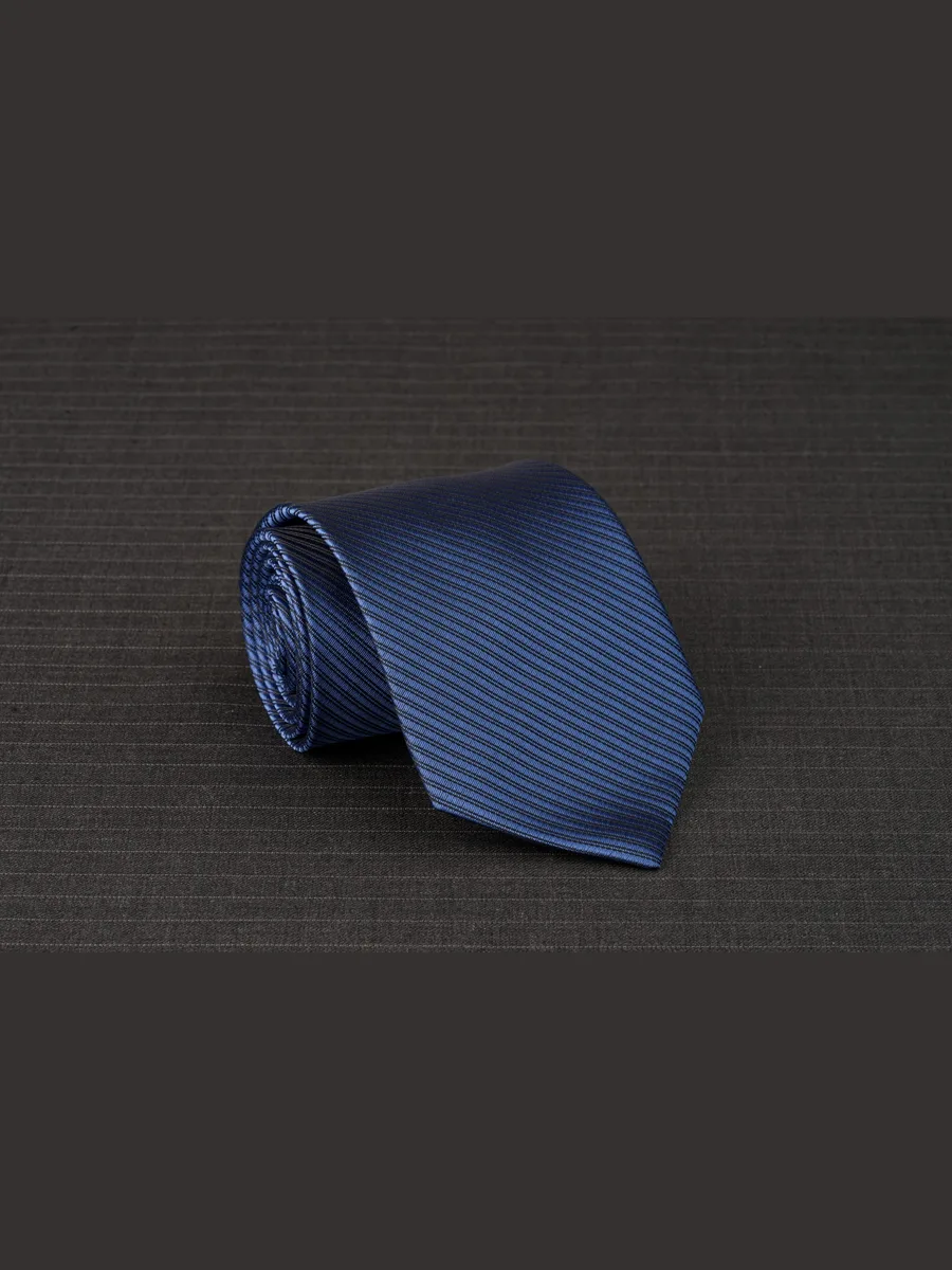 Cobalt Blue Silky Tie with Fine Black Diagonal Stripes