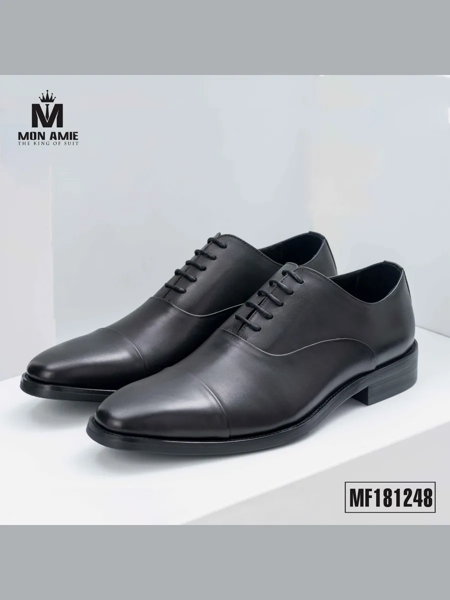 Black Polished Cap-Toe Oxford