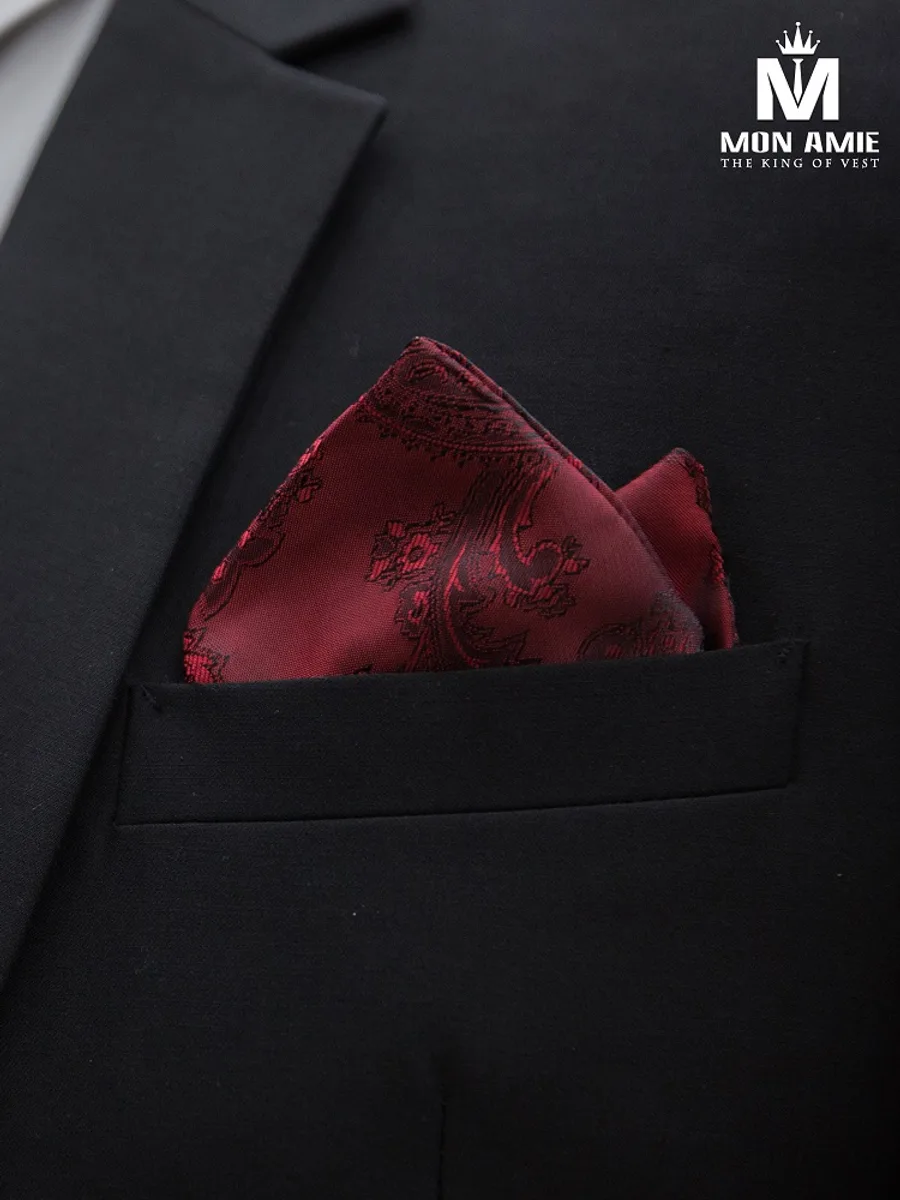 Burgundy Paisley Pocket Square, Two-Point Fold