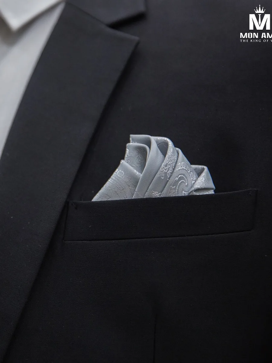 Silver Grey Tone-on-Tone Paisley Pocket Square